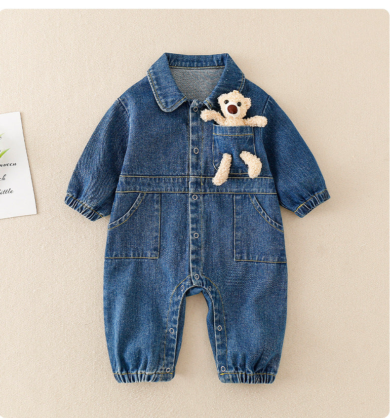 Ju Ju Jam Denim Jumpsuit for Babies and Kids: Teddy Bear Charm
