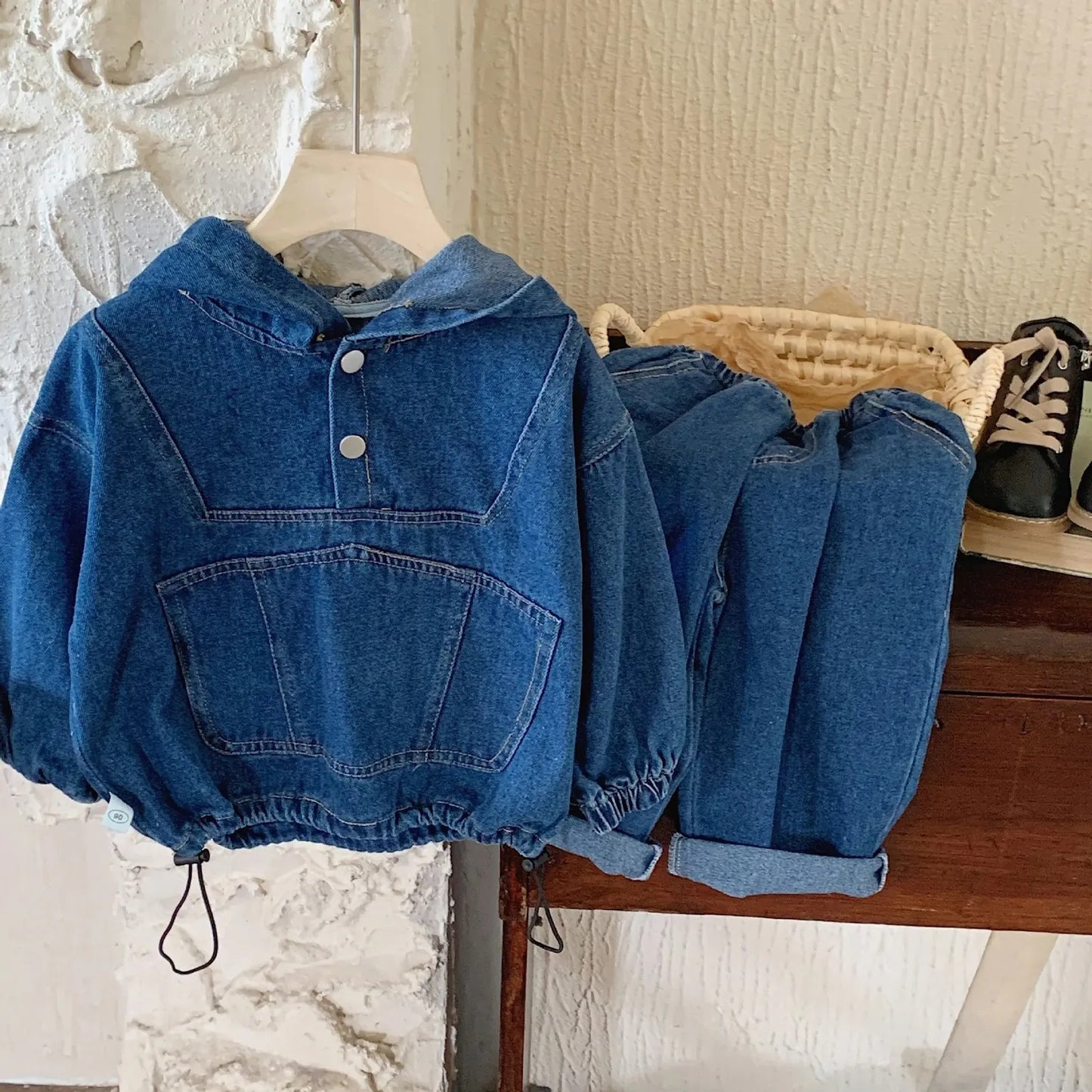Ju Ju Jam denim hoodie and pants set for boys and girls – full outfit view