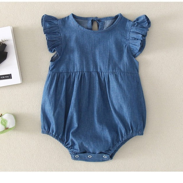 Stylish unisex baby romper in denim fabric by Ju Ju Jam