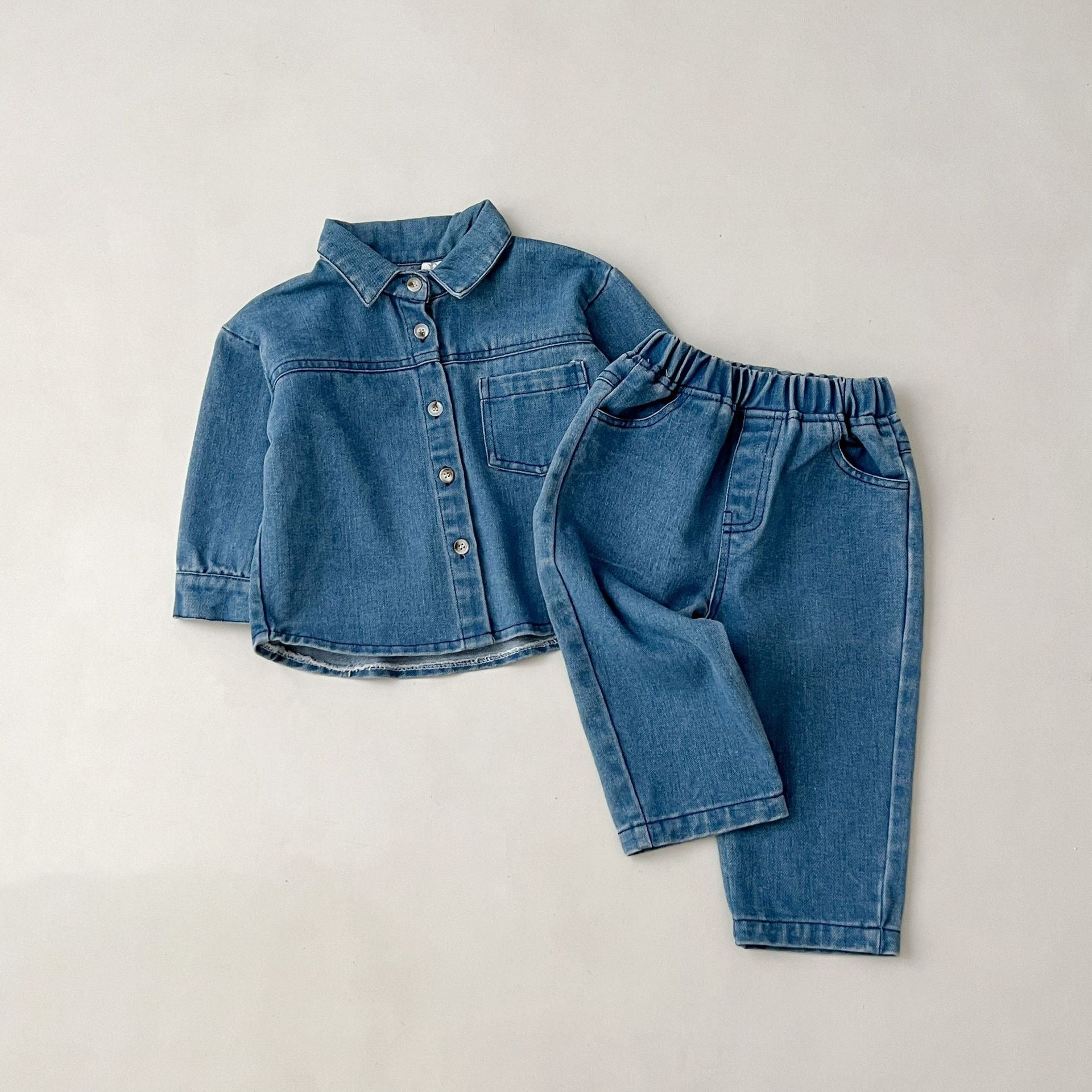 Modern denim co-ord set for infants – Ju Ju Jam matching denim outfit for boys and girls.