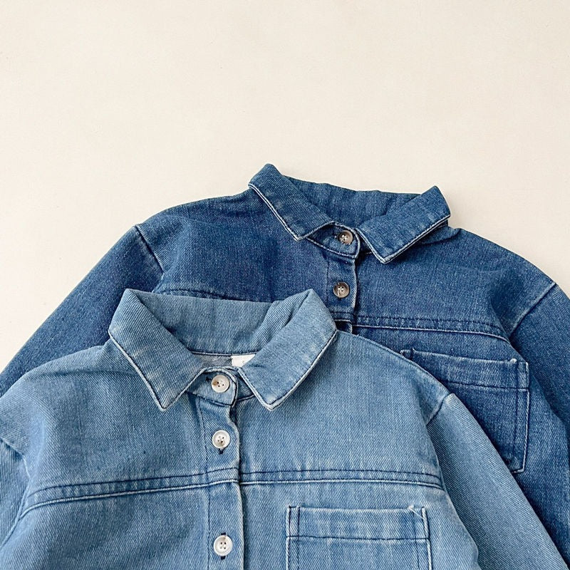 Ju Ju Jam Denim on Denim baby outfit – chic matching denim shirt and pants for boys and girls.