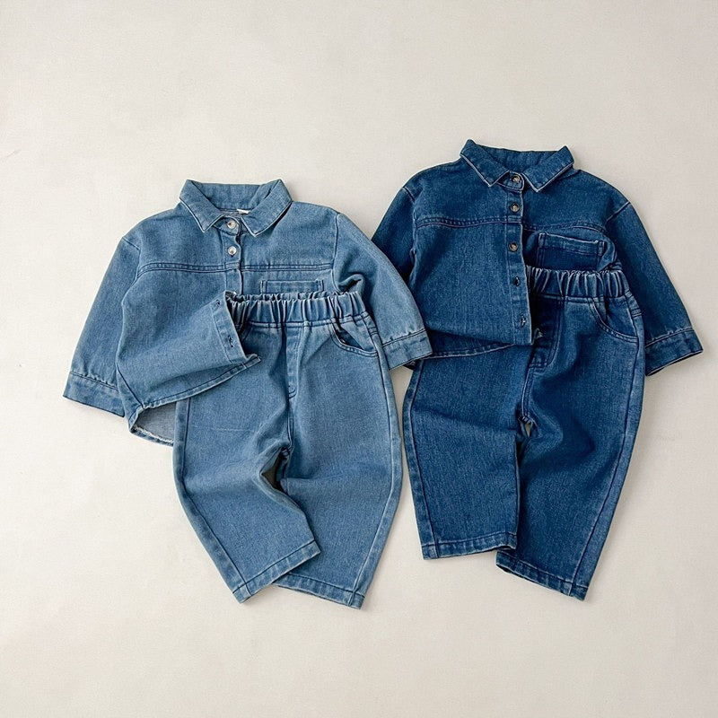 Denim on Denim classy co-ord set for baby boys and girls by Ju Ju Jam – stylish matching denim top and bottom outfit.