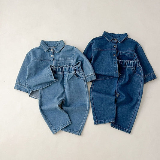 Denim on Denim classy co-ord set for baby boys and girls by Ju Ju Jam β stylish matching denim top and bottom outfit.