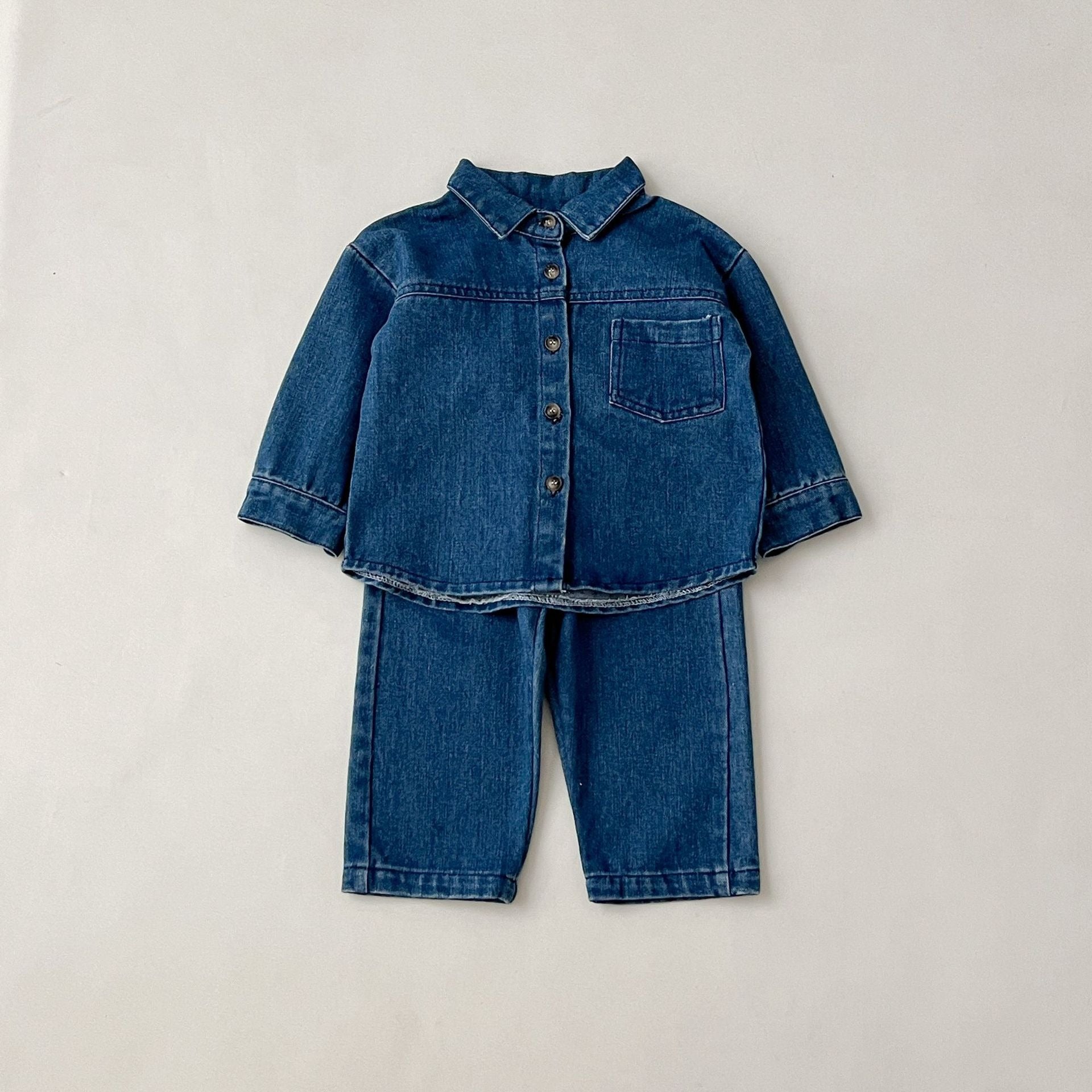 Denim baby set with full-sleeve shirt and jeans – unisex Ju Ju Jam co-ords for kids.