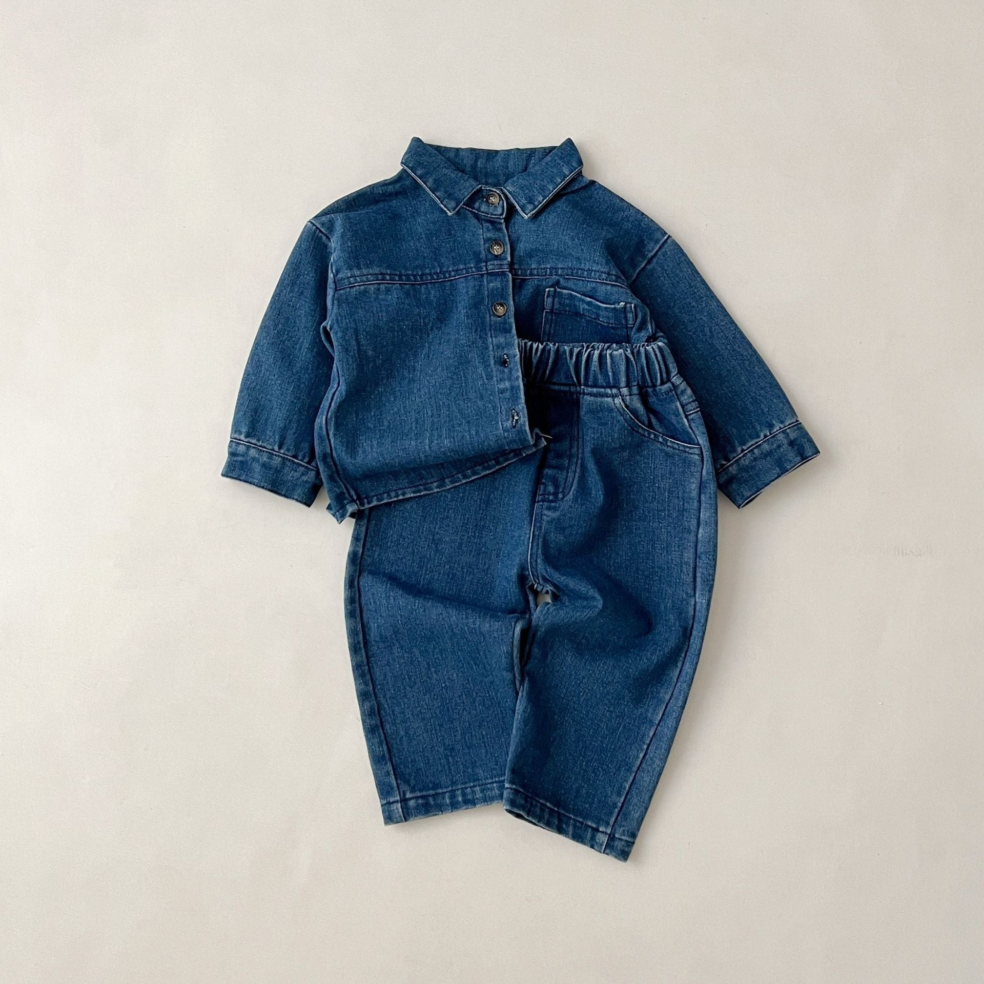 Ju Ju Jam Denim on Denim co-ords – fashionable baby and toddler outfit set with matching denim shirt and pants.