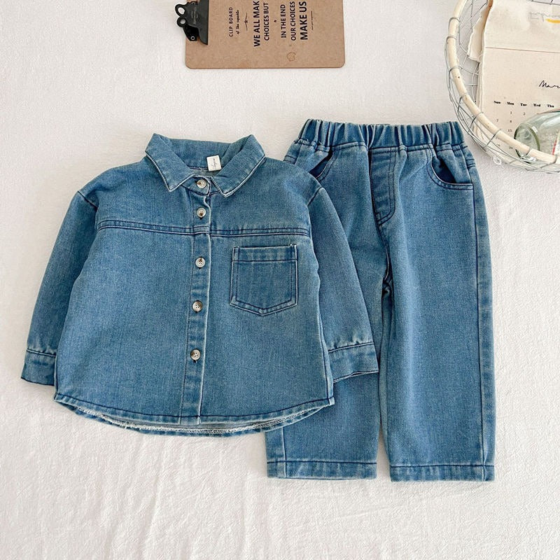 Classy baby co-ord set in full denim – Ju Ju Jam outfit for boys and girls, perfect for stylish casual wear.