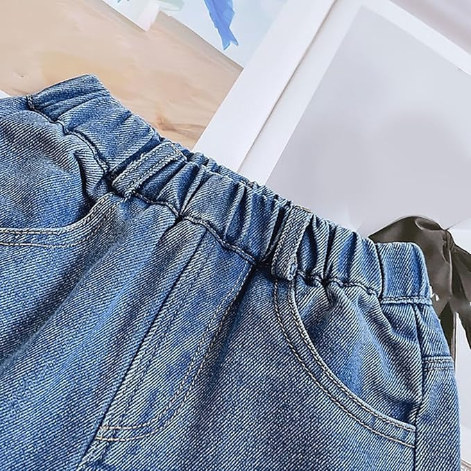 Back view of embroidered bottom denim jeans for girls β Ju Ju Jam kids collection