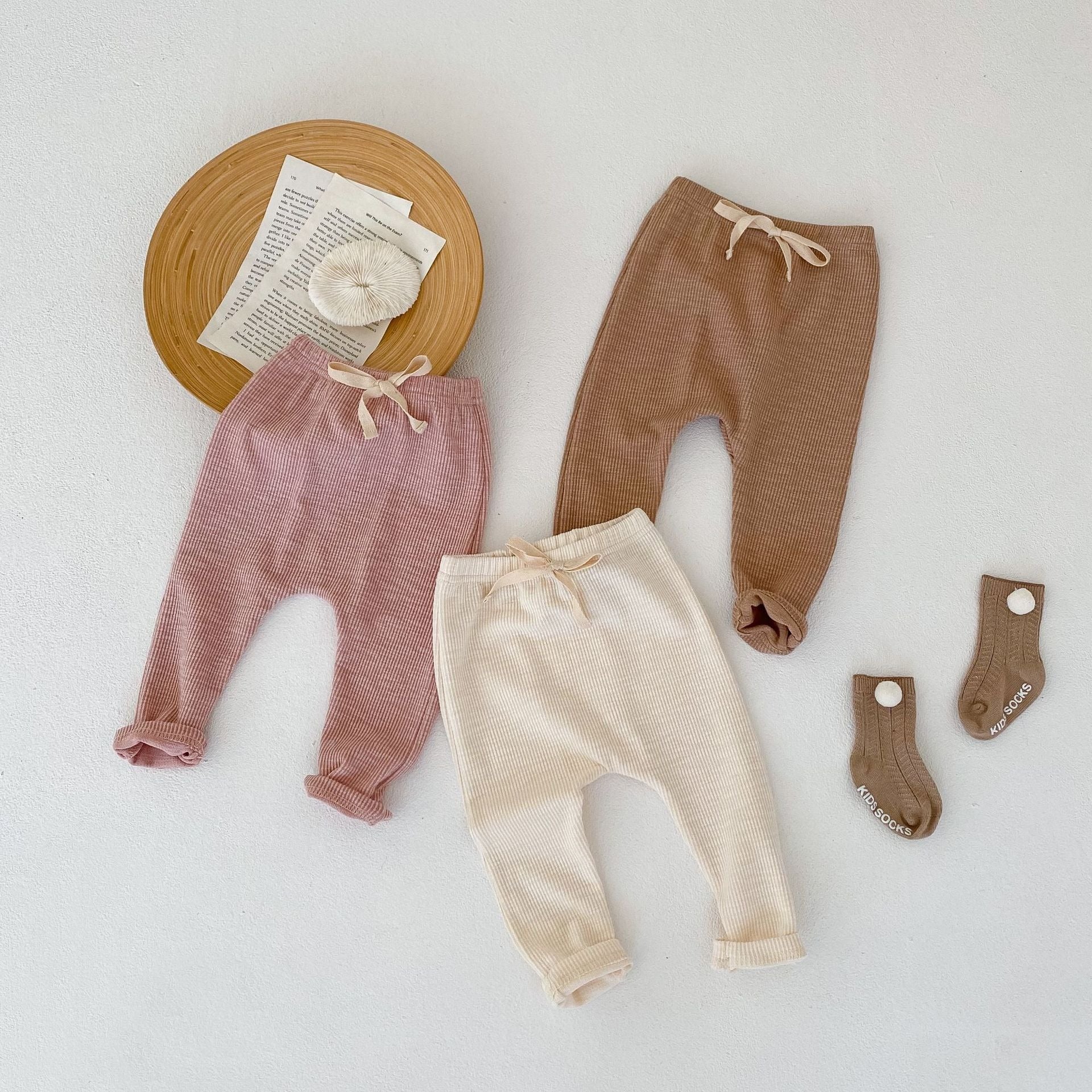 Minimalist comfy pants for baby girls – Eva design by Ju Ju Jam with snug waistband.