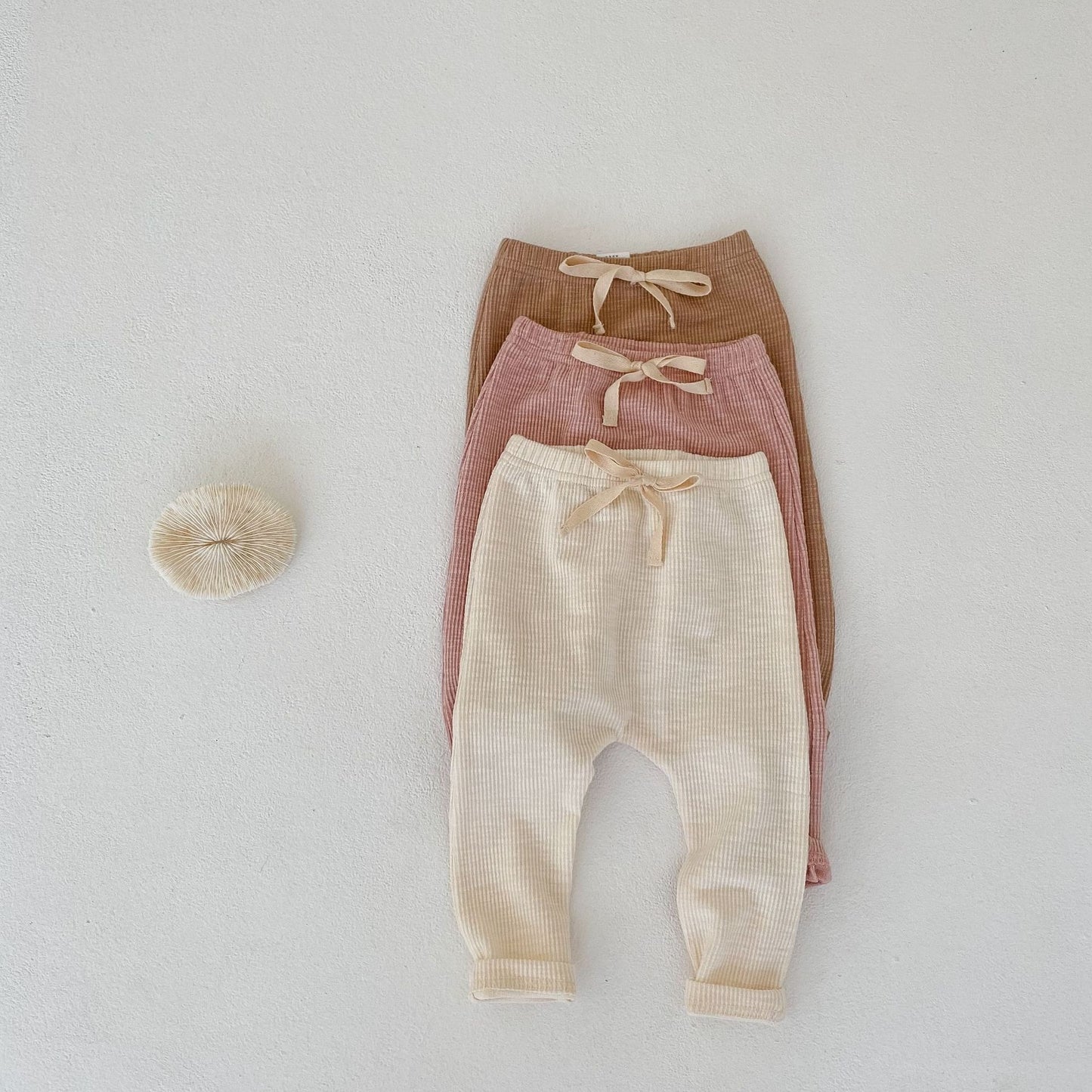 Minimalist comfy pants for baby girls – Eva design by Ju Ju Jam with snug waistband.