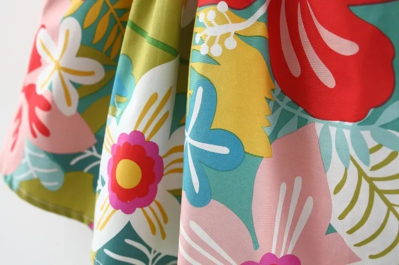 Red Vibrant Frill Sleeves Girls Dress with Hat