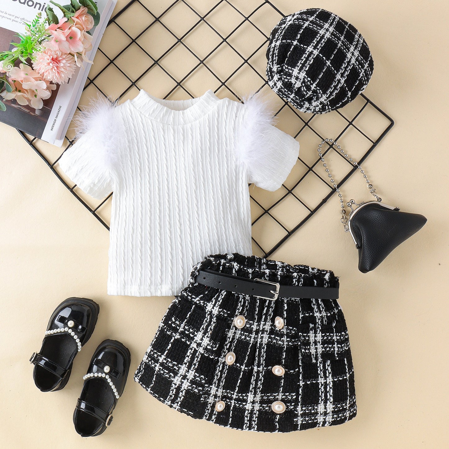 Ju Ju Jam baby girl outfit with faux fur top and flared skirt