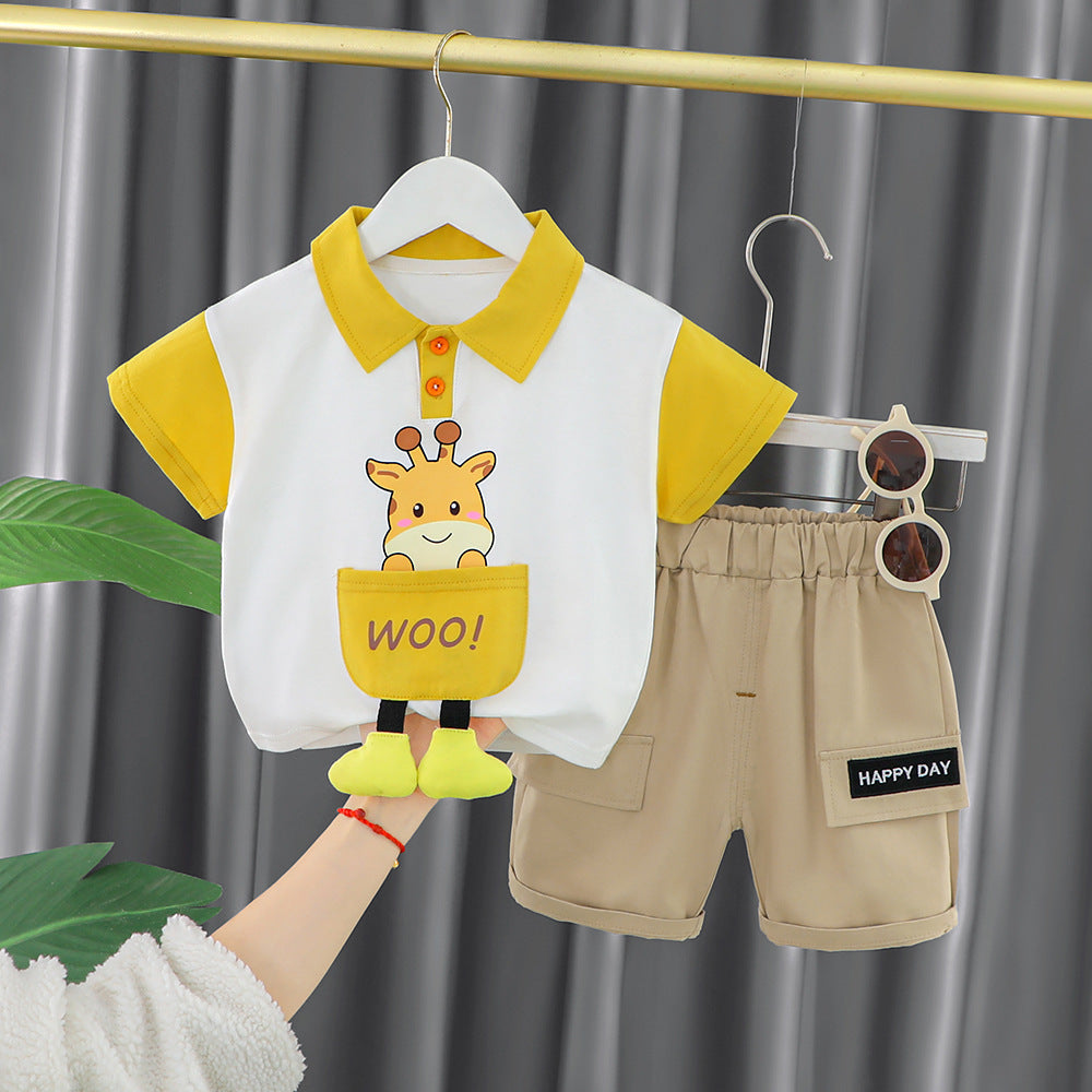 Cute Giraffe 3D Legs T-shirt and Shorts Boys Set by Ju Ju Jam
