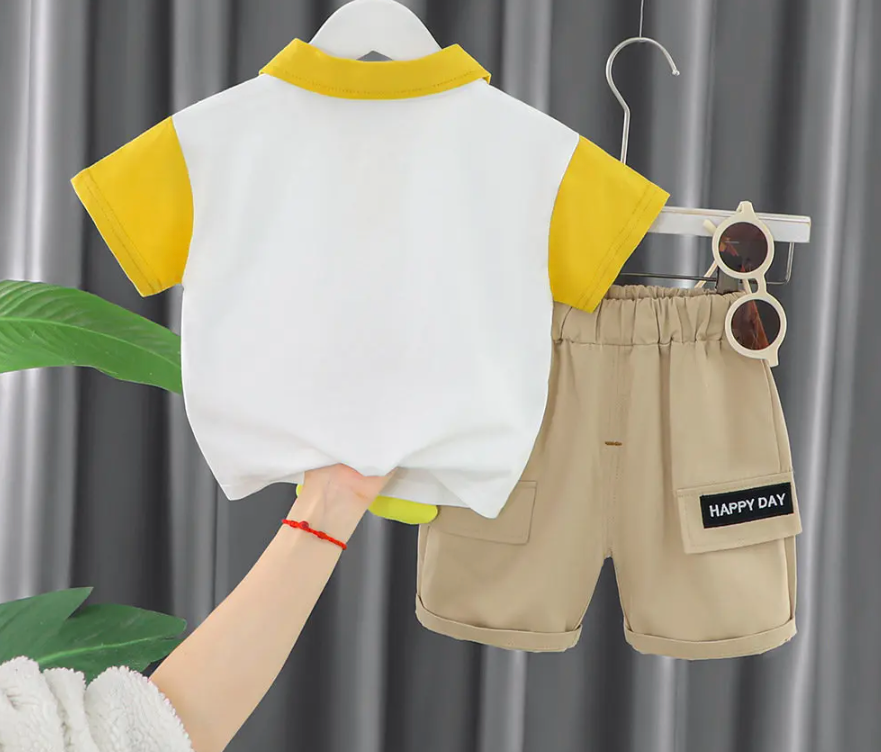 Boy wearing Giraffe 3D Legs T-shirt and Shorts Boys Set by Ju Ju Jam