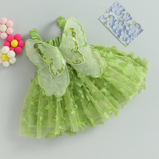 Green butterfly wings girls party dress by Ju Ju Jam
