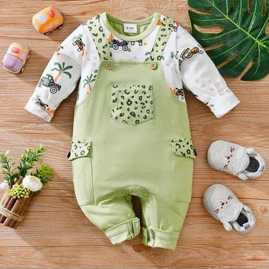 Baby wearing Green Vacation Romper by Ju Ju Jam