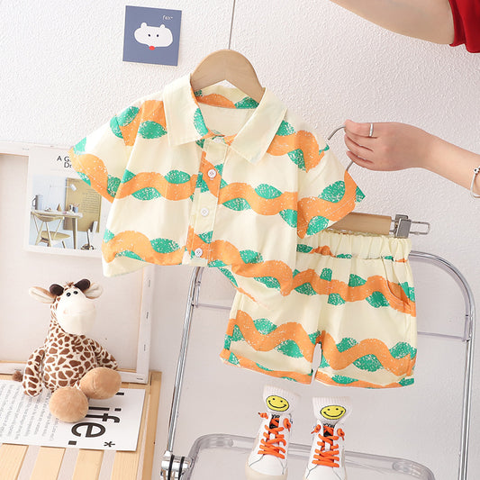 Hawaii Wave Orange Shirt and Shorts Boys Set by Ju Ju Jam