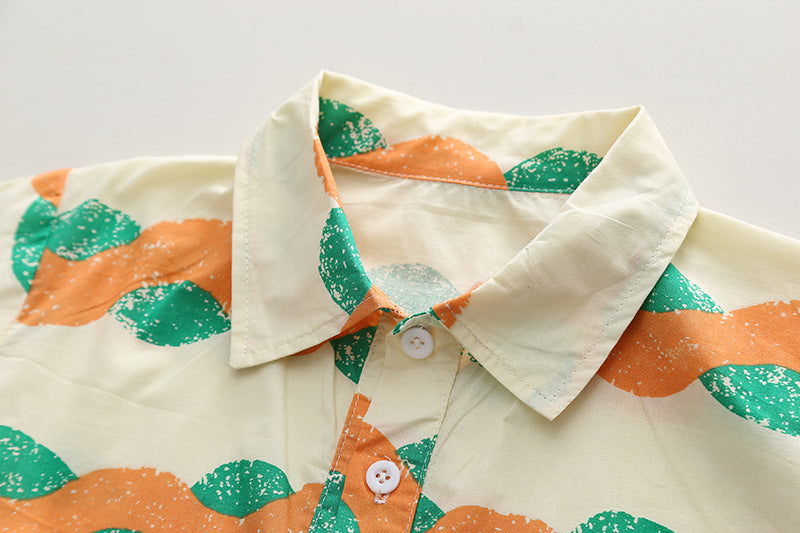 Boy wearing Hawaii Wave Orange Shirt and Shorts Boys Set by Ju Ju Jam