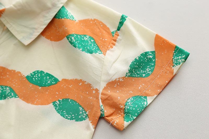 Trendy Hawaii Wave Orange Shirt and Shorts Boys Set by Ju Ju Jam