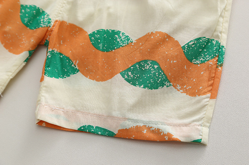 Vibrant Hawaii Wave Orange Shirt and Shorts Boys Set by Ju Ju Jam