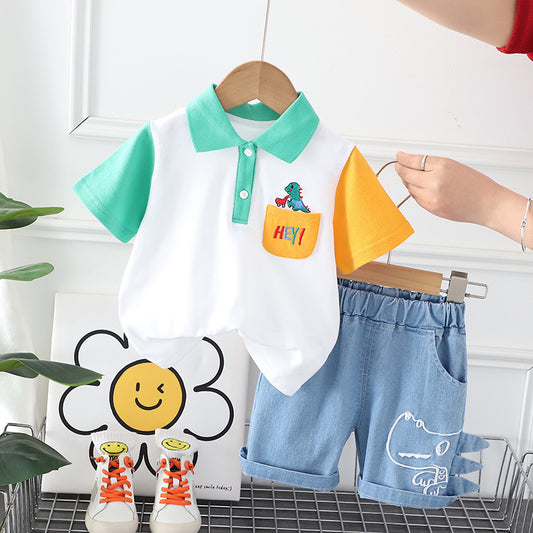 Dinosaur-themed shorts and bright T-shirt boys set by Ju Ju Jam