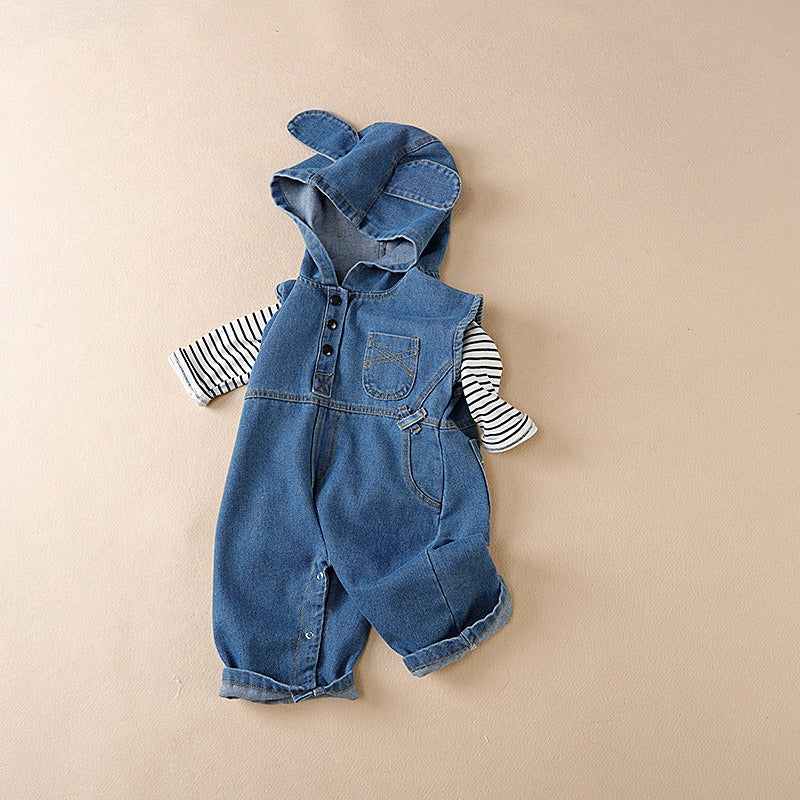 Denim hooded baby jumpsuit set for boys and girls by Ju Ju Jam