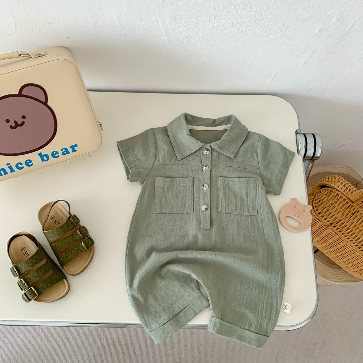 Collared cotton romper for baby boys β Liam design with elegant detailing β Ju Ju Jam
