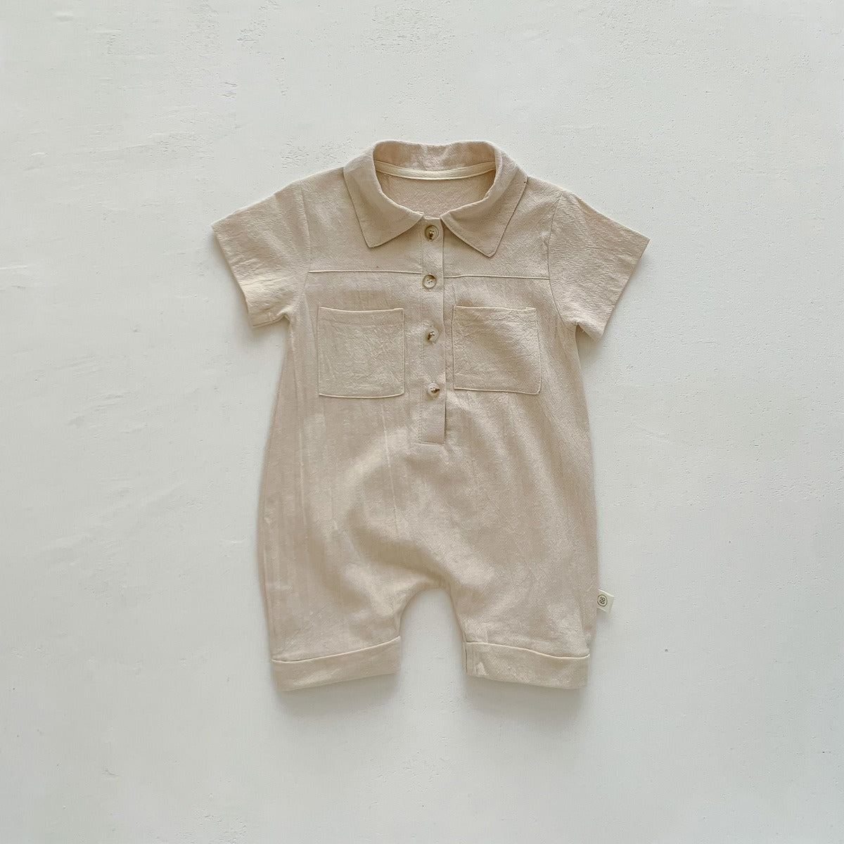 Elegant baby boy romper with pointed collar and classic style – Liam by Ju Ju Jam