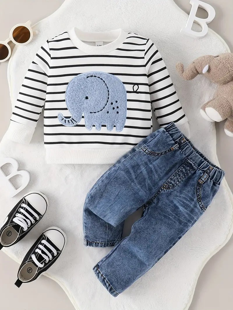 Ju Ju Jam toddler boy elephant set β trendy denim and soft printed T-shirt for little explorers.