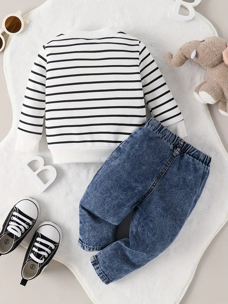 Baby boys T-shirt and jeans set β Lil Elephant outfit by Ju Ju Jam with playful animal print.
