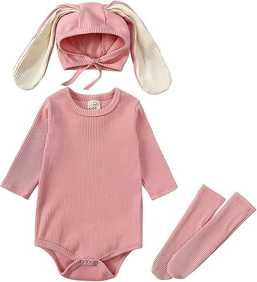 Baby wearing Little Bunny Romper Set with hat and socks β Ju Ju Jam