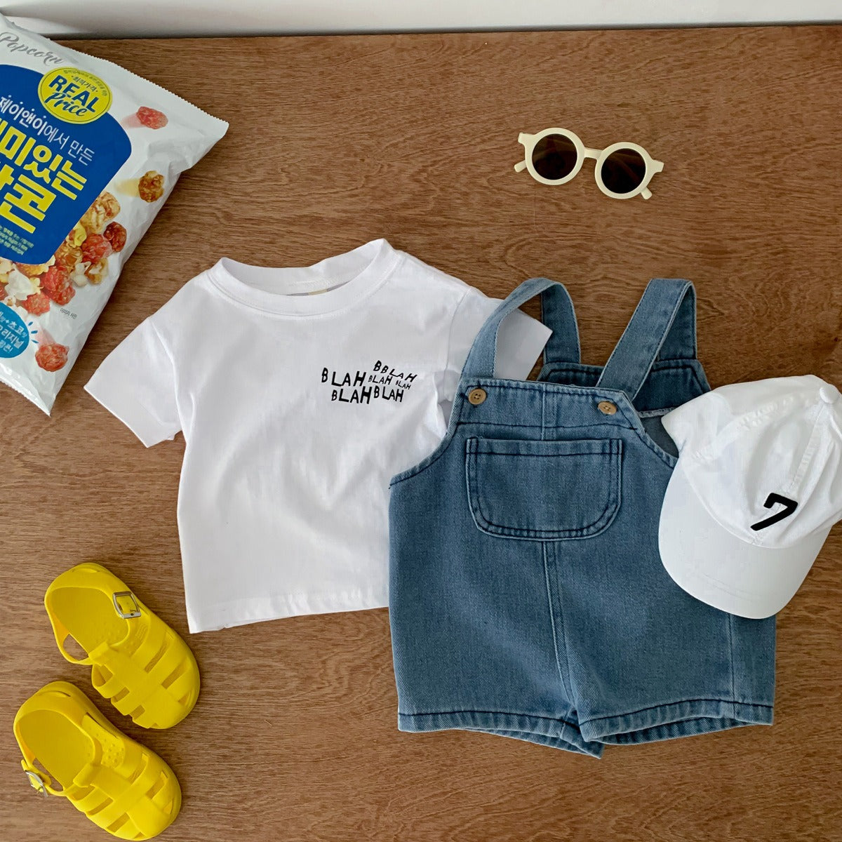 Stylish baby romper in denim β Ju Ju Jamβs Little Denim Jumpsuit Set for all-day wear.