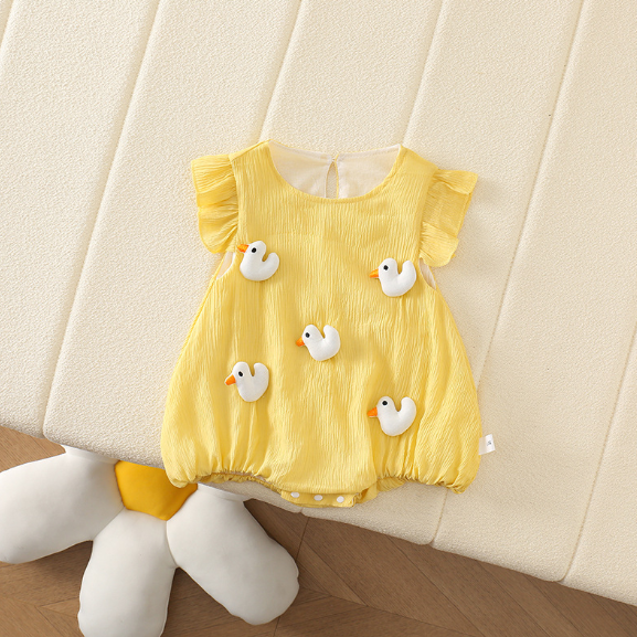 Frilly baby girl romper by Ju Ju Jam – lightweight and cute outfit for infants and toddlers.