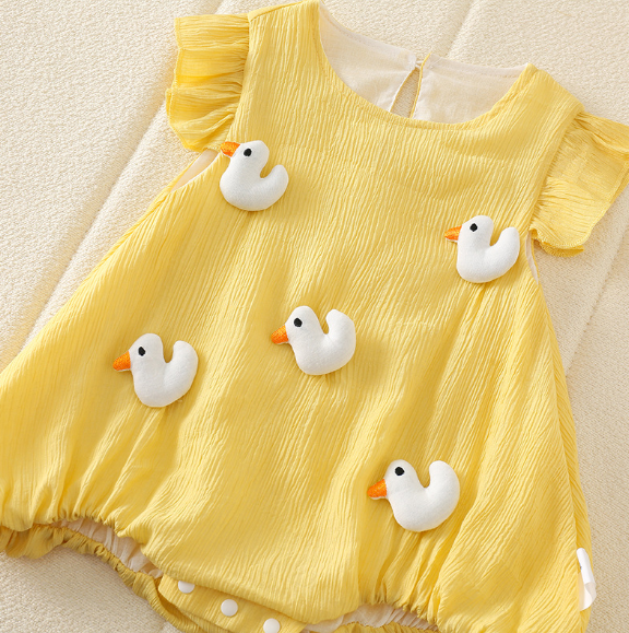 Little Frill Love romper – charming frill-trimmed baby girls one-piece from Ju Ju Jam.