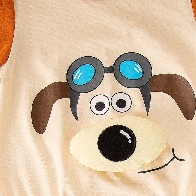 Front view of Little Whimsy Doodle Romper – colorful doodle print on soft fabric