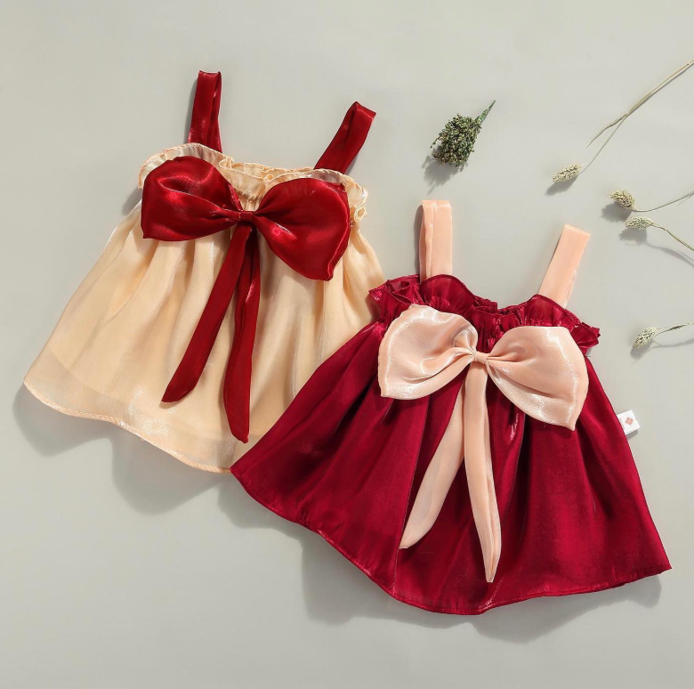 Front view of Melody Bow Girls Party Dress by Ju Ju Jam – elegant baby girl outfit for birthdays and celebrations