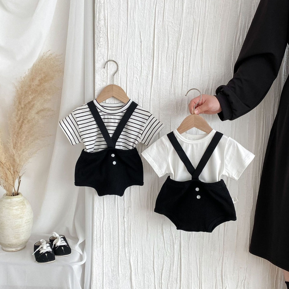 Classic baby boy romper outfit – suspenders and smart detailing by Ju Ju Jam.