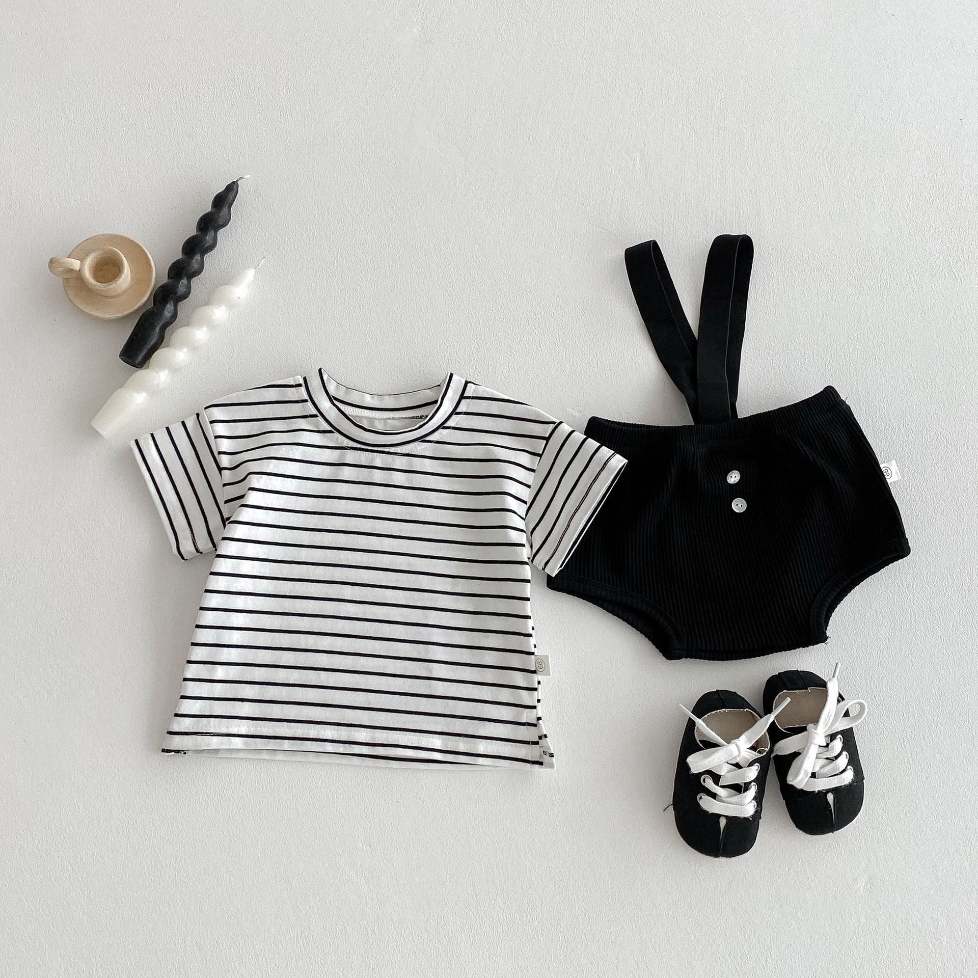 Mini Classic Suspender romper set – formal-style baby boys outfit with shorts and suspenders by Ju Ju Jam.
