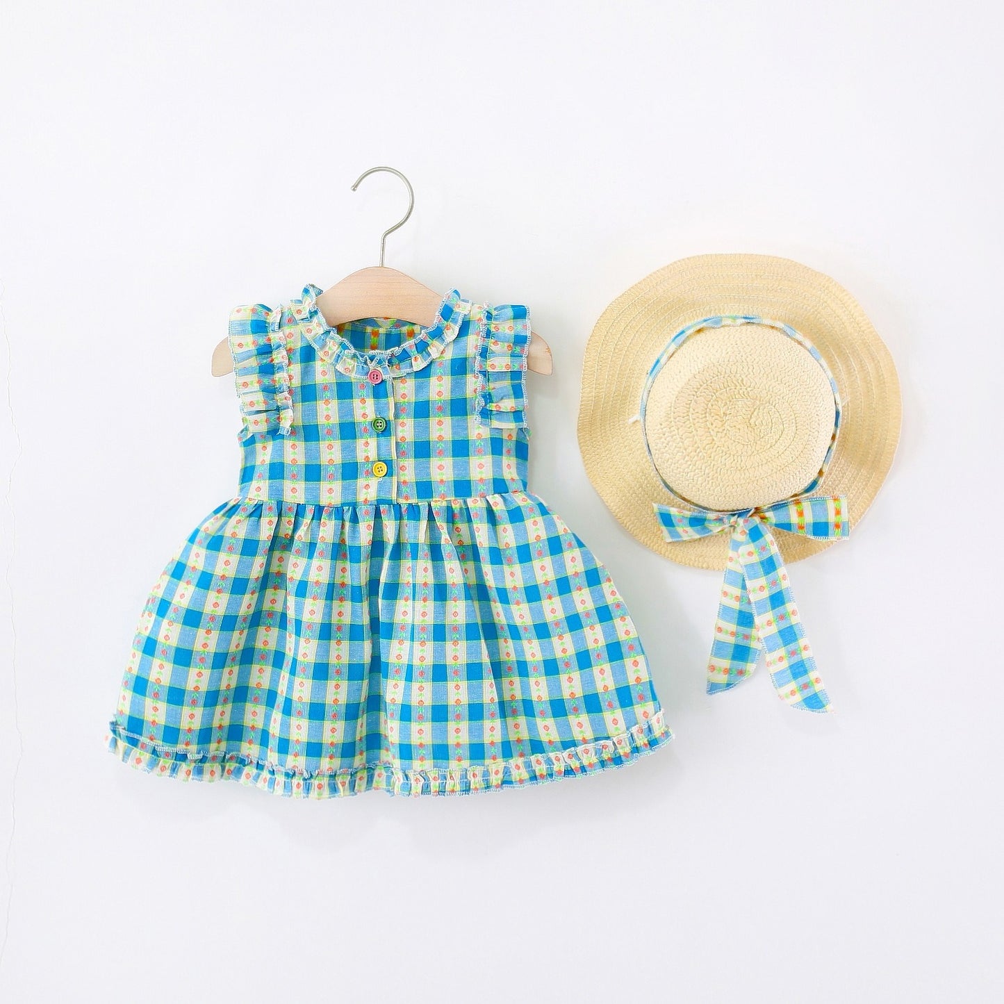 Mira Blue Checkered Baby Girls Picnic Dress with matching hat – Ju Ju Jam