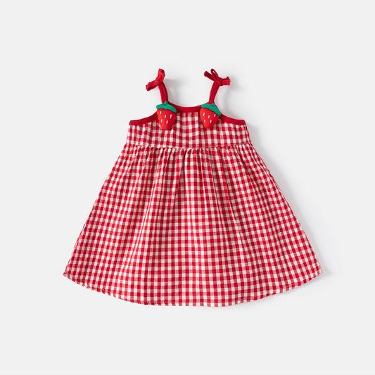 Nora Strawberry Checkered Baby Girls Dress with cute fruit print β Ju Ju Jam