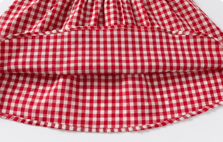 Adorable baby girl outfit with strawberry print and gingham style – Ju Ju Jam Nora