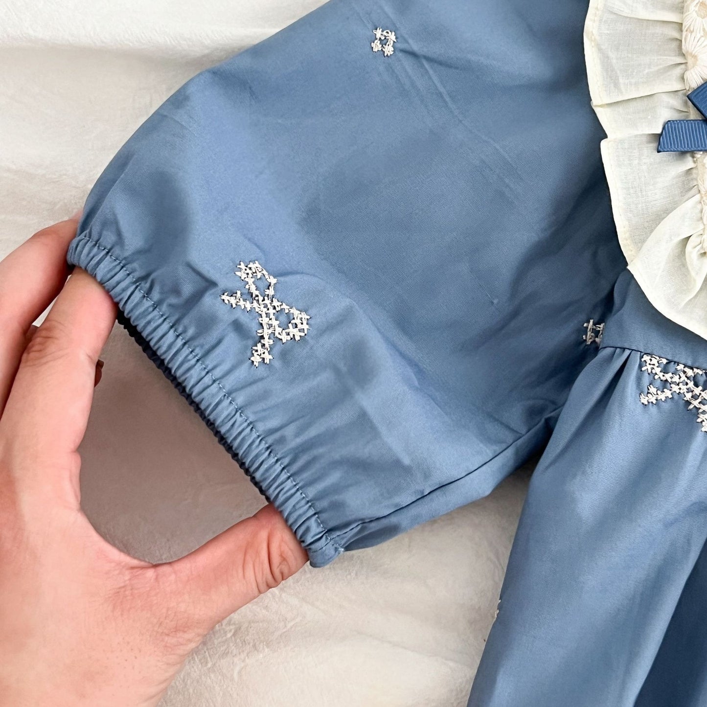Ju Ju Jam baby girls balloon romper in ice blue – perfect for cool and comfy summer style.
