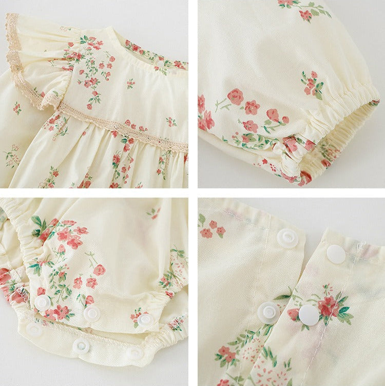 Stylish girls matching romper and dress set with blossom design and bow – Ju Ju Jam