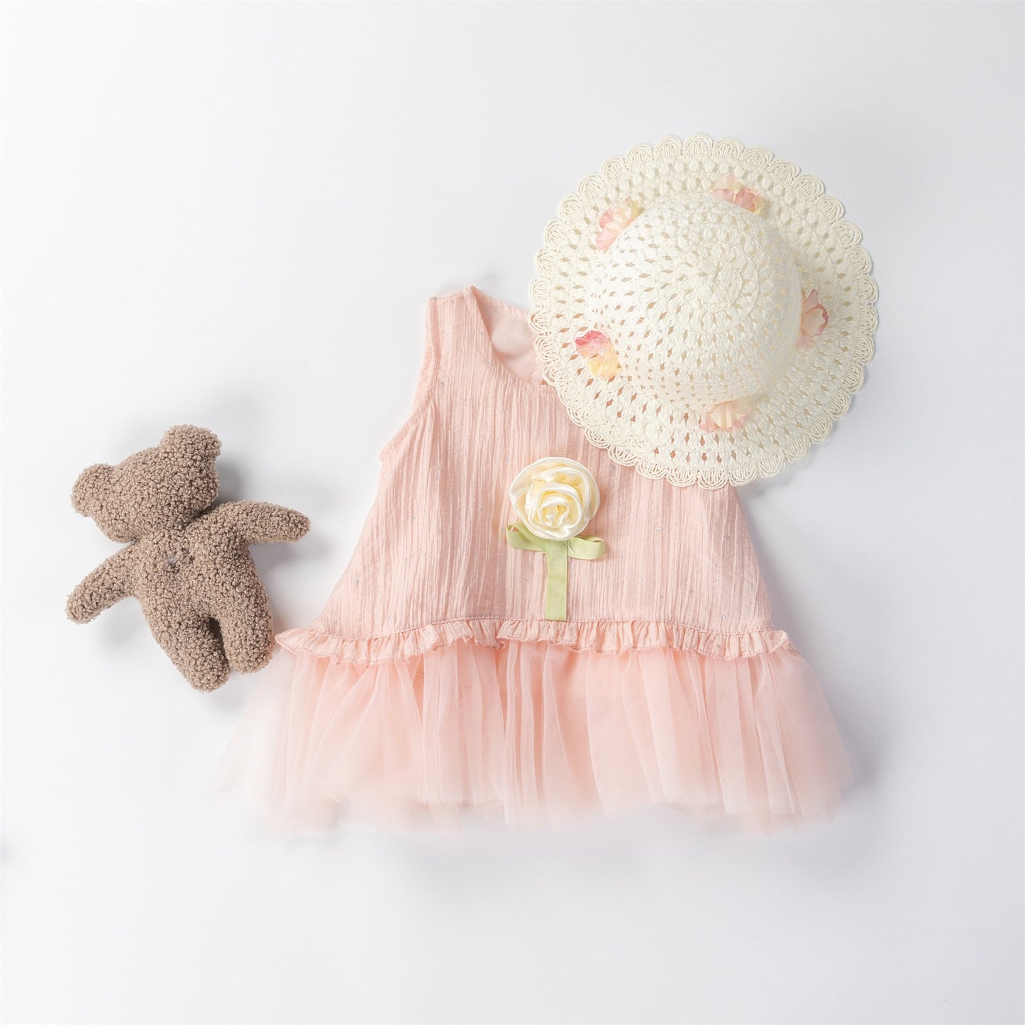 Rose Bloom Frill Girls Dress with Hat