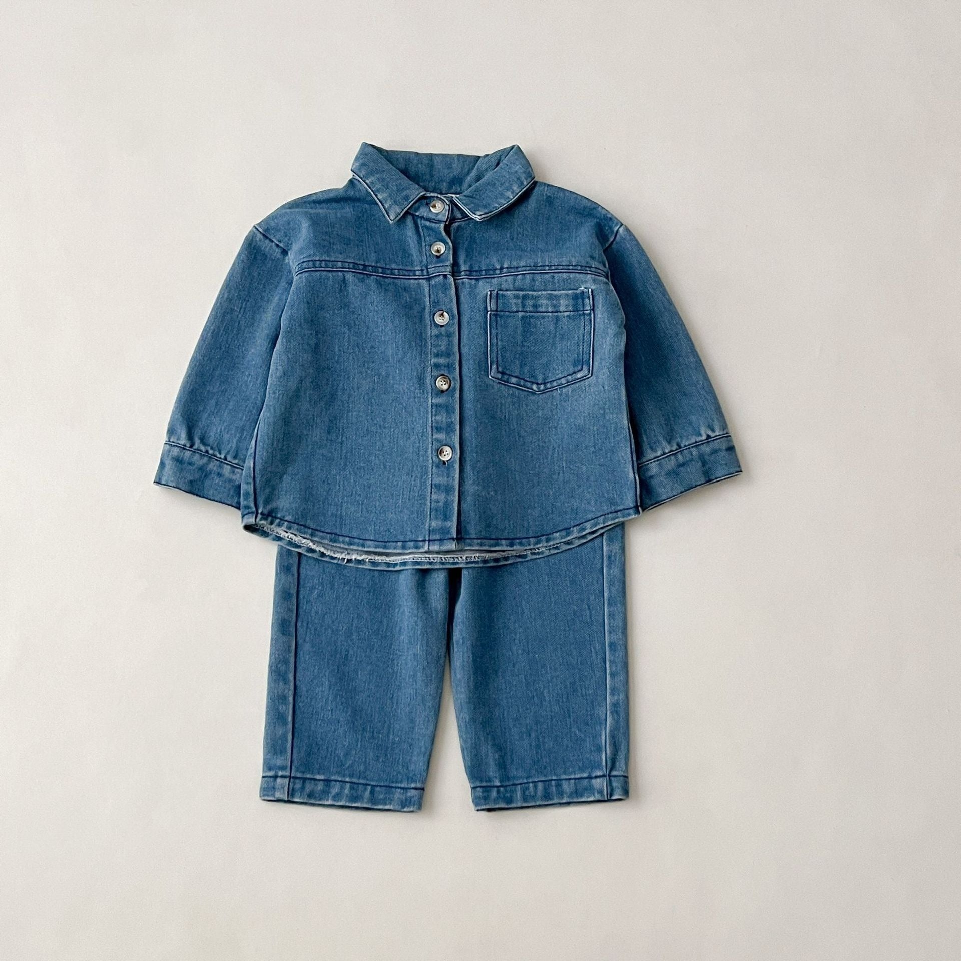 Stylish denim duo for toddlers – Ju Ju Jam’s coordinated shirt and pant set for boys and girls.
