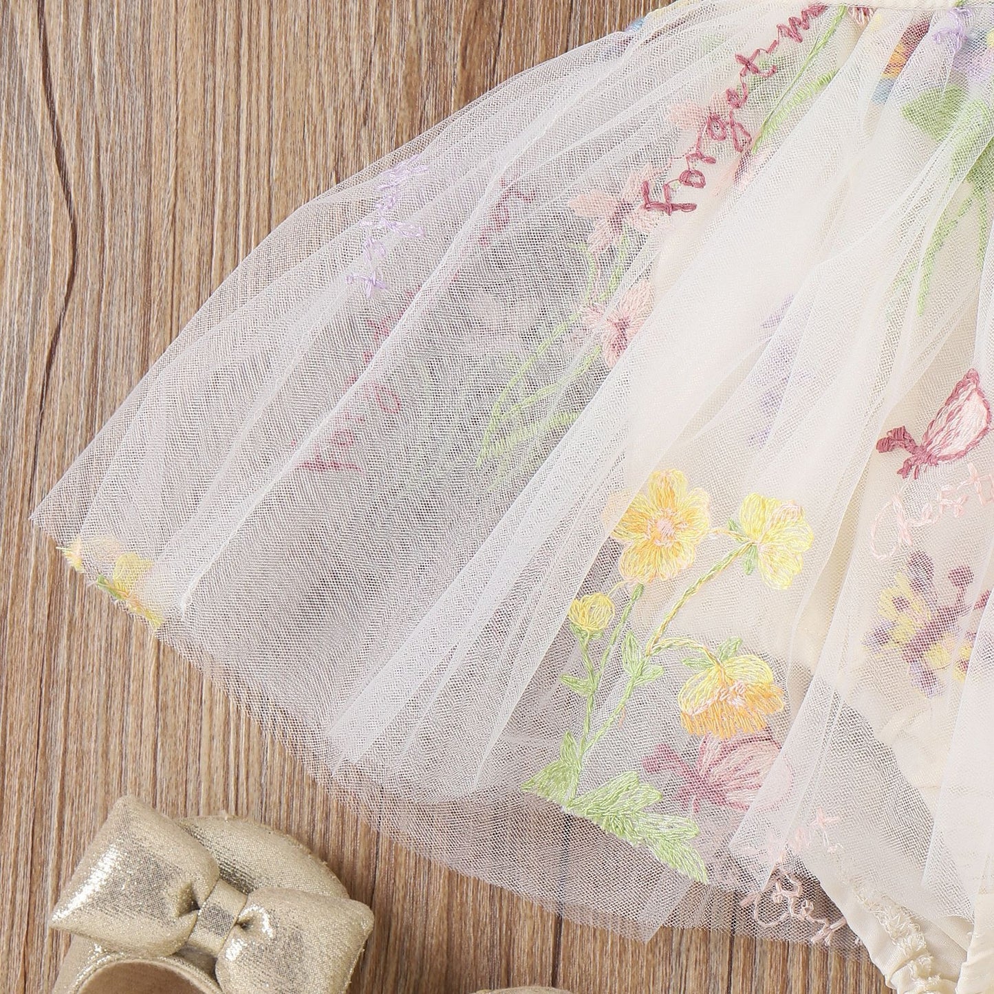 Flower Embroidered Girls Romper Dress