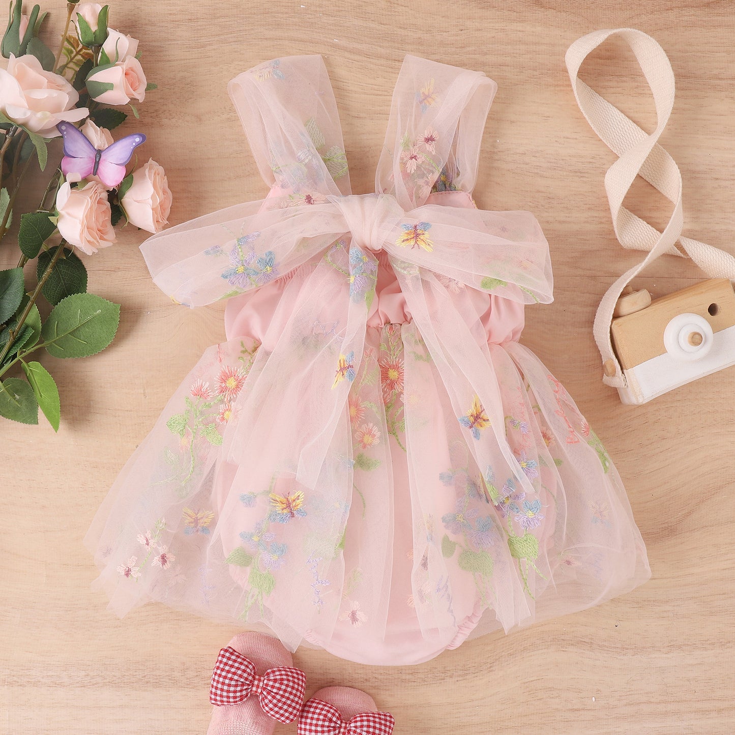 Flower Embroidered Girls Romper Dress
