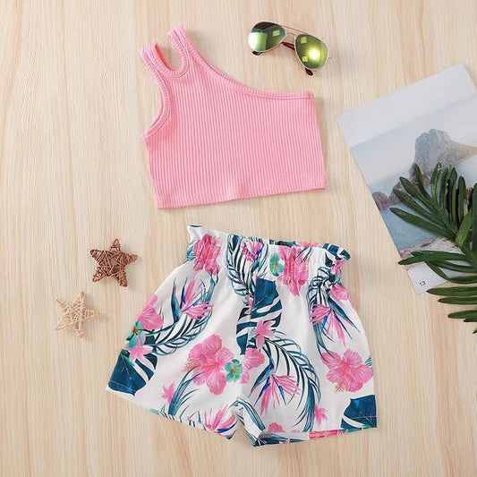 Ju Ju Jam Pink One Shoulder Top and Shorts Girls Set β Stylish and playful summer outfit featuring a one-shoulder top in pink with matching shorts.