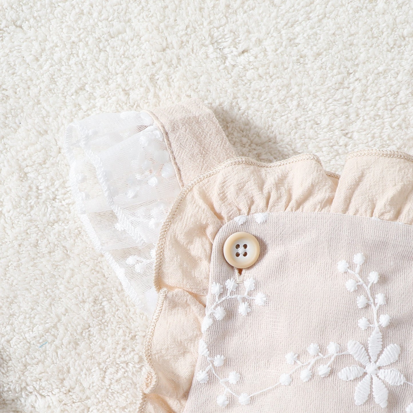 Ju Ju Jam Pixie Girls Romper – festive baby girl outfit with elegant embroidery, perfect for special occasions.