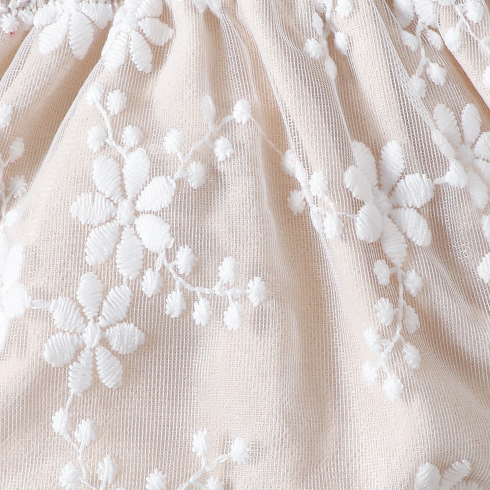 Pixie Embroidered Romper from Ju Ju Jam β baby girl dressed in a festive romper with detailed embroidery, perfect for birthdays and functions.