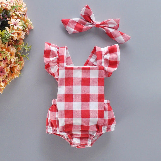 Baby wearing Plaid Princess Romper Set by Ju Ju Jam β stylish plaid outfit for girls